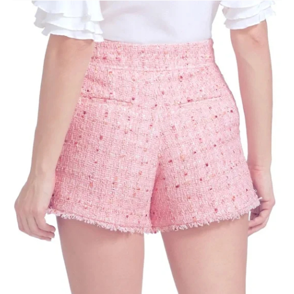 Generation Love Lizzy Tweed Light Pink Shorts L High Rise Fringe Hem Kawaii Twee - Picture 3 of 15